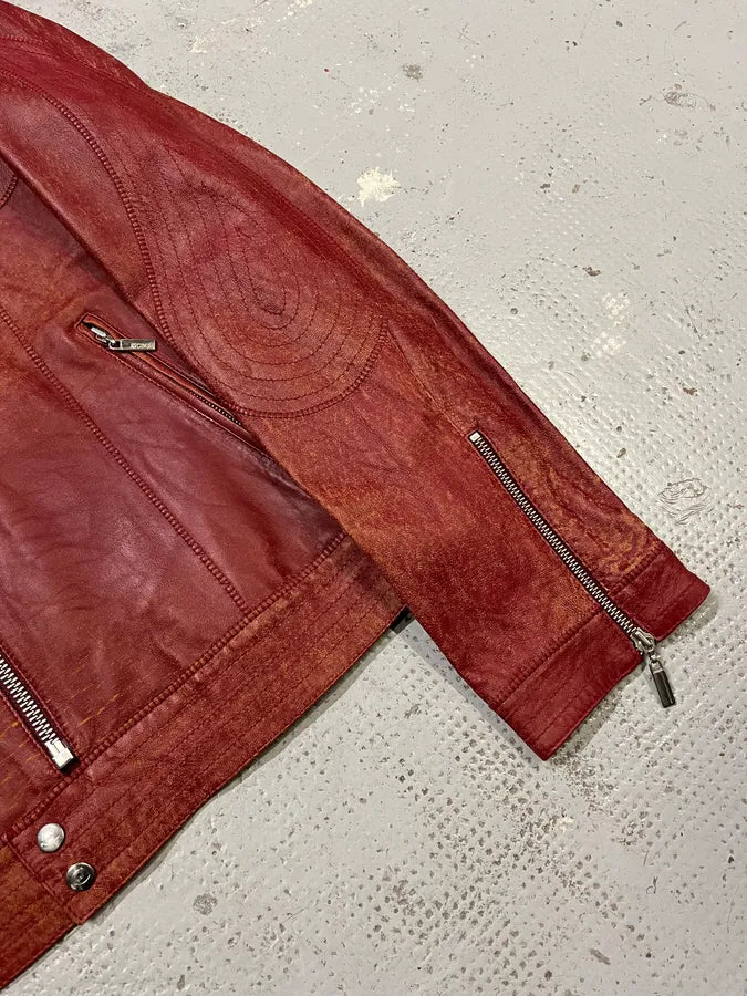 SS2004 Cavalli Red Magma Faded Biker Leather Jacket fEOAoAr 5