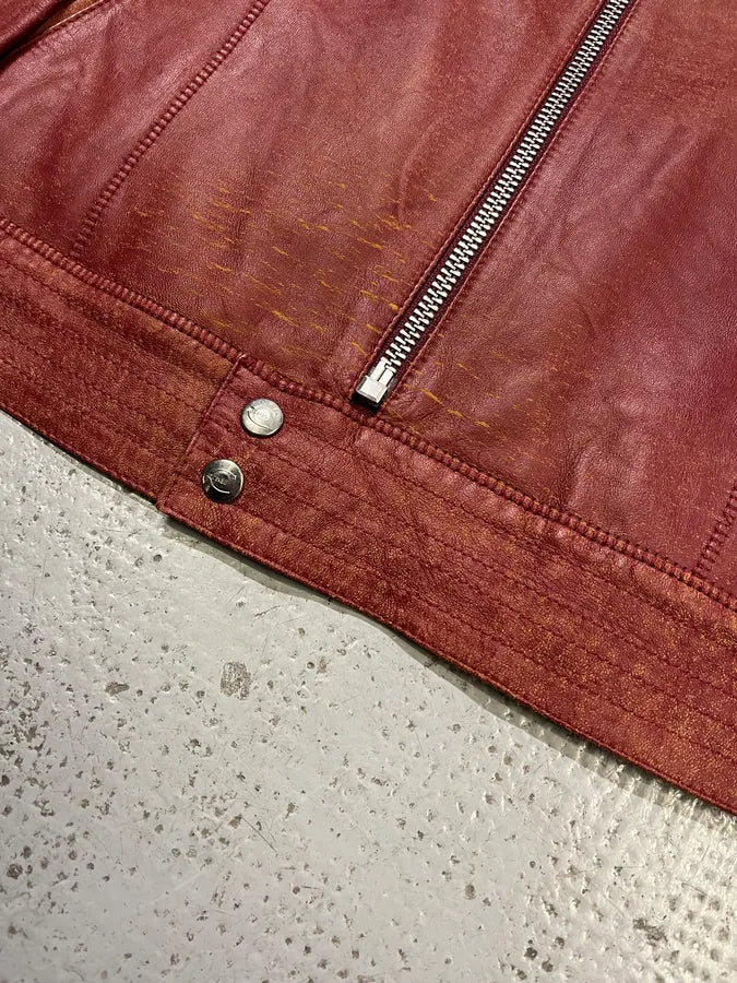 SS2004 Cavalli Red Magma Faded Biker Leather Jacket fEOAoAr 6