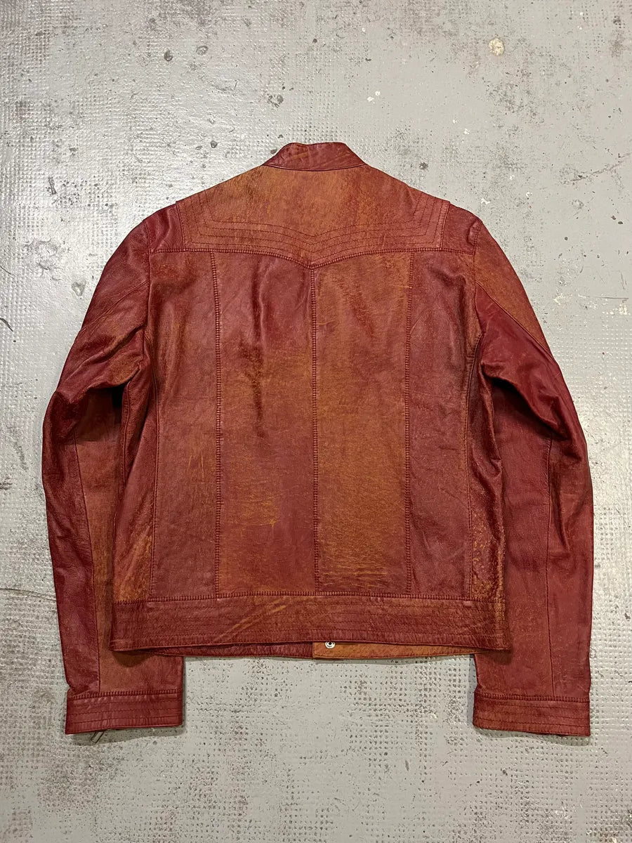 SS2004 Cavalli Red Magma Faded Biker Leather Jacket fEOAoAr 7