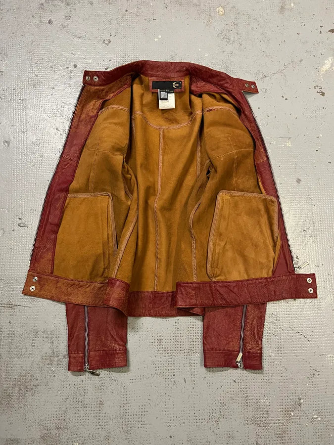 SS2004 Cavalli Red Magma Faded Biker Leather Jacket fEOAoAr 8
