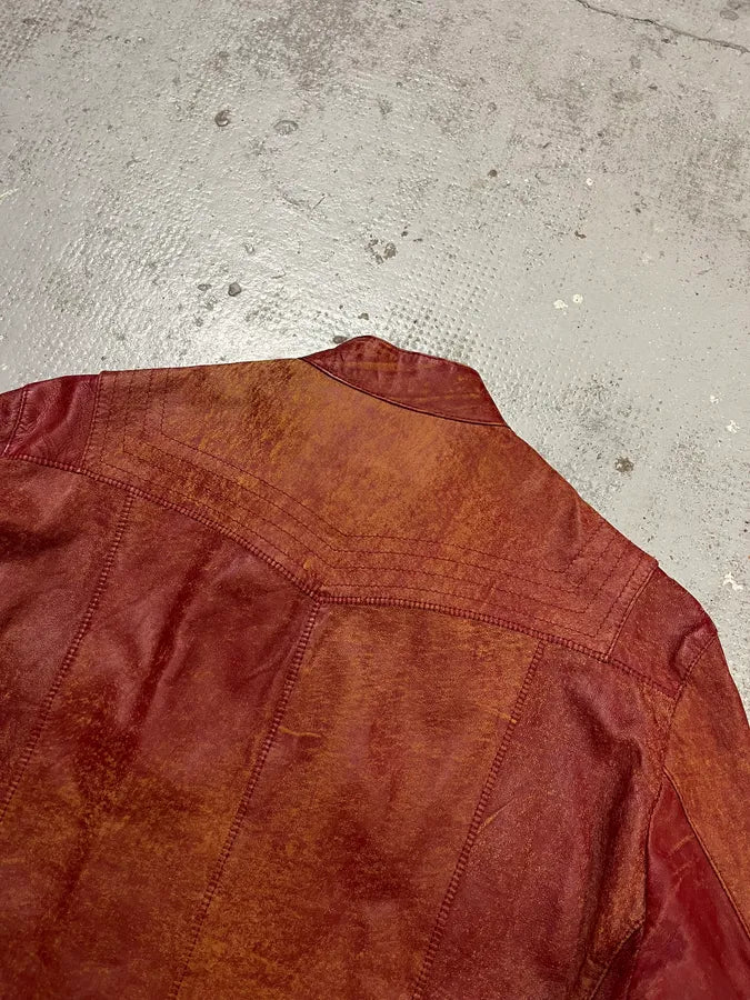 SS2004 Cavalli Red Magma Faded Biker Leather Jacket fEOAoAr 9