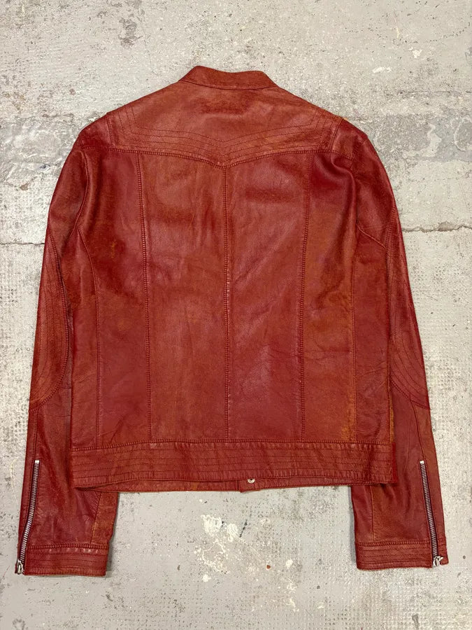 SS2004 Cavalli Red Sexy Biker Conceptual Eroded Leather Jacket wdRColP 5