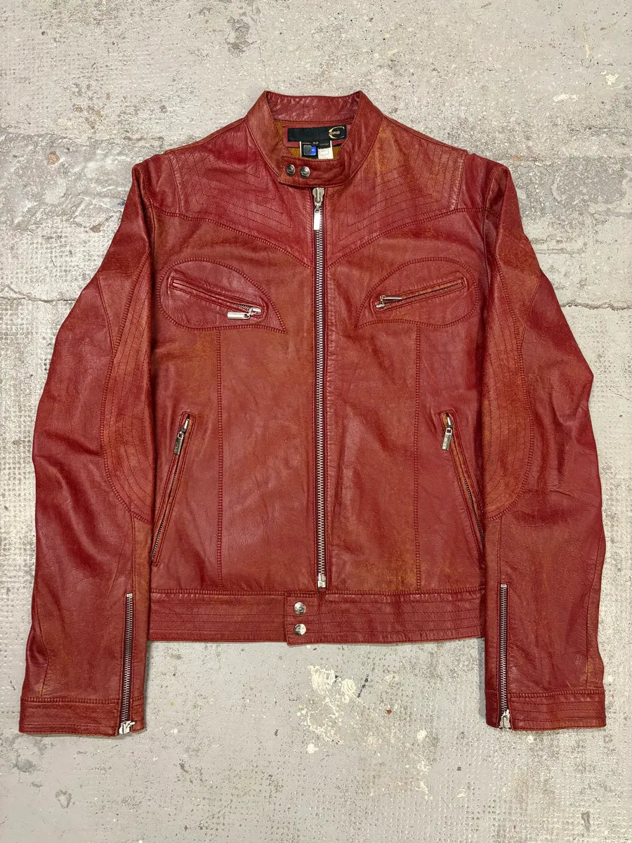 SS2004 Cavalli Red Sexy Biker Conceptual Eroded Leather Jacket wdRColP 0
