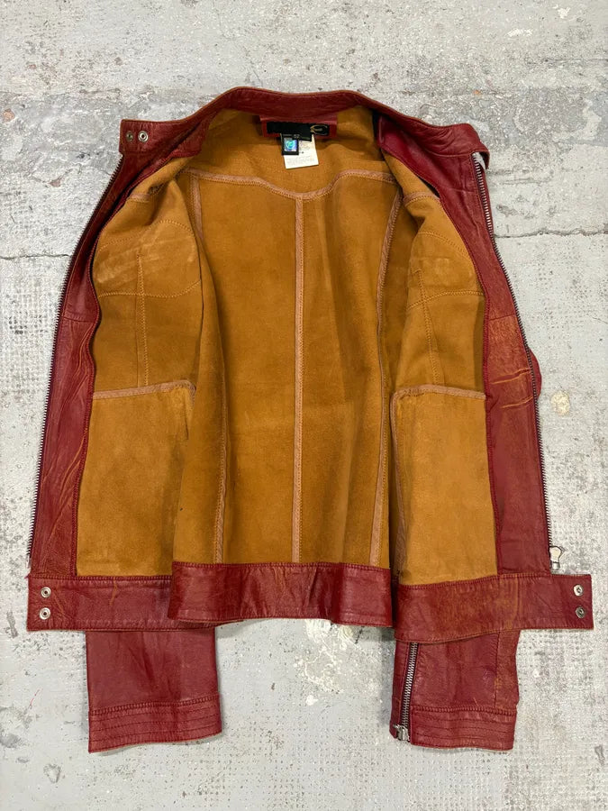 SS2004 Cavalli Red Sexy Biker Conceptual Eroded Leather Jacket wdRColP 6