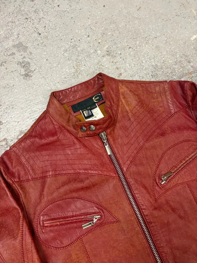 SS2004 Cavalli Red Sexy Biker Conceptual Eroded Leather Jacket wdRColP 4