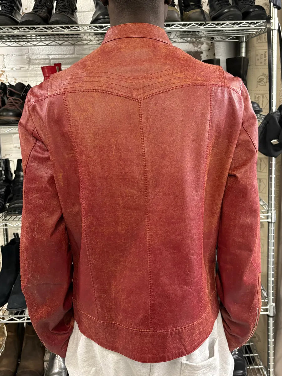 SS2004 Cavalli Red Sexy Biker Conceptual Eroded Leather Jacket wdRColP 2