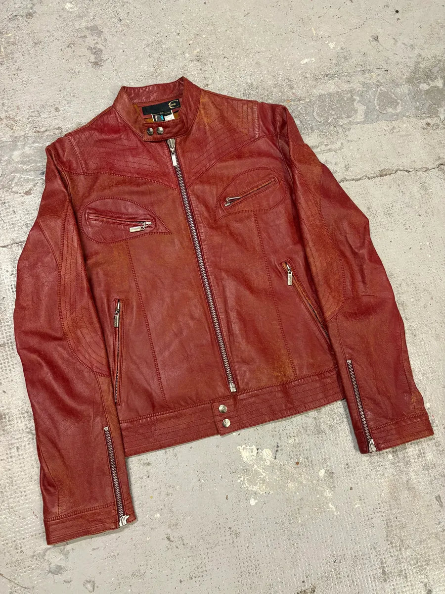 SS2004 Cavalli Red Sexy Biker Conceptual Eroded Leather Jacket wdRColP 3