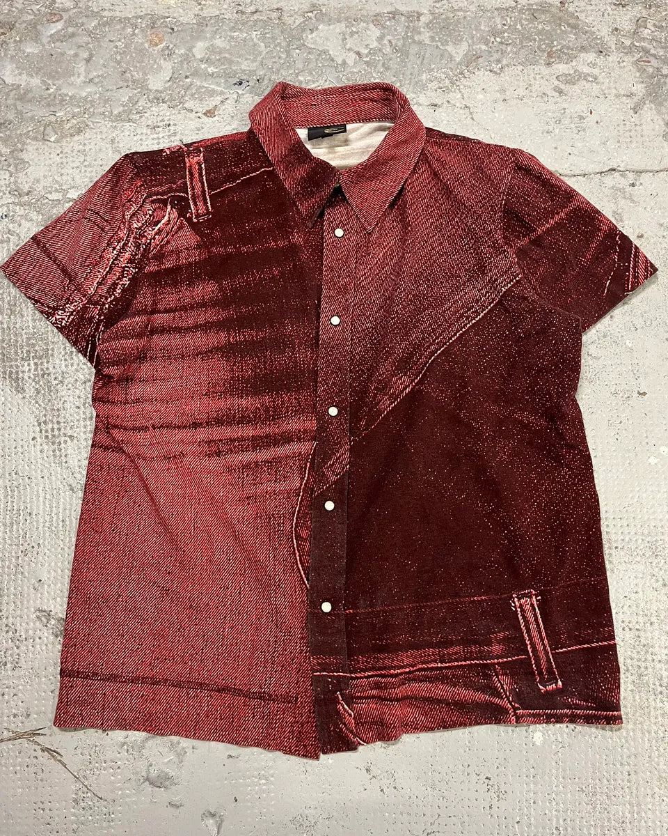SS2004 Cavalli Red Trompe L’œil Short Sleeves Shirt  cbQJAEI 0