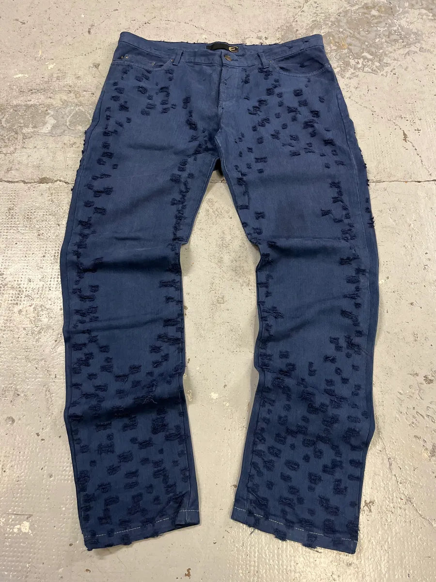 SS2004 Cavalli Scratched Distressed Navy Pants JMeVNnW 0