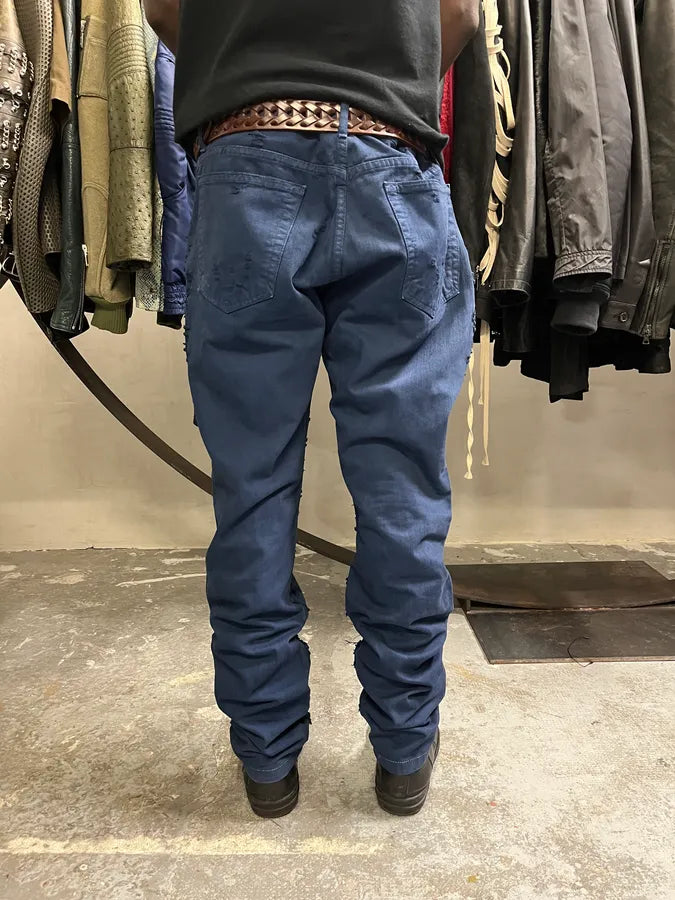 SS2004 Cavalli Scratched Distressed Navy Pants JMeVNnW 1