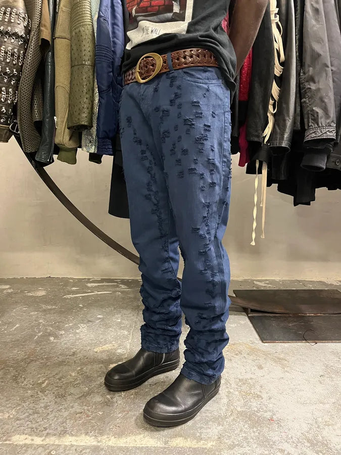 SS2004 Cavalli Scratched Distressed Navy Pants JMeVNnW 2