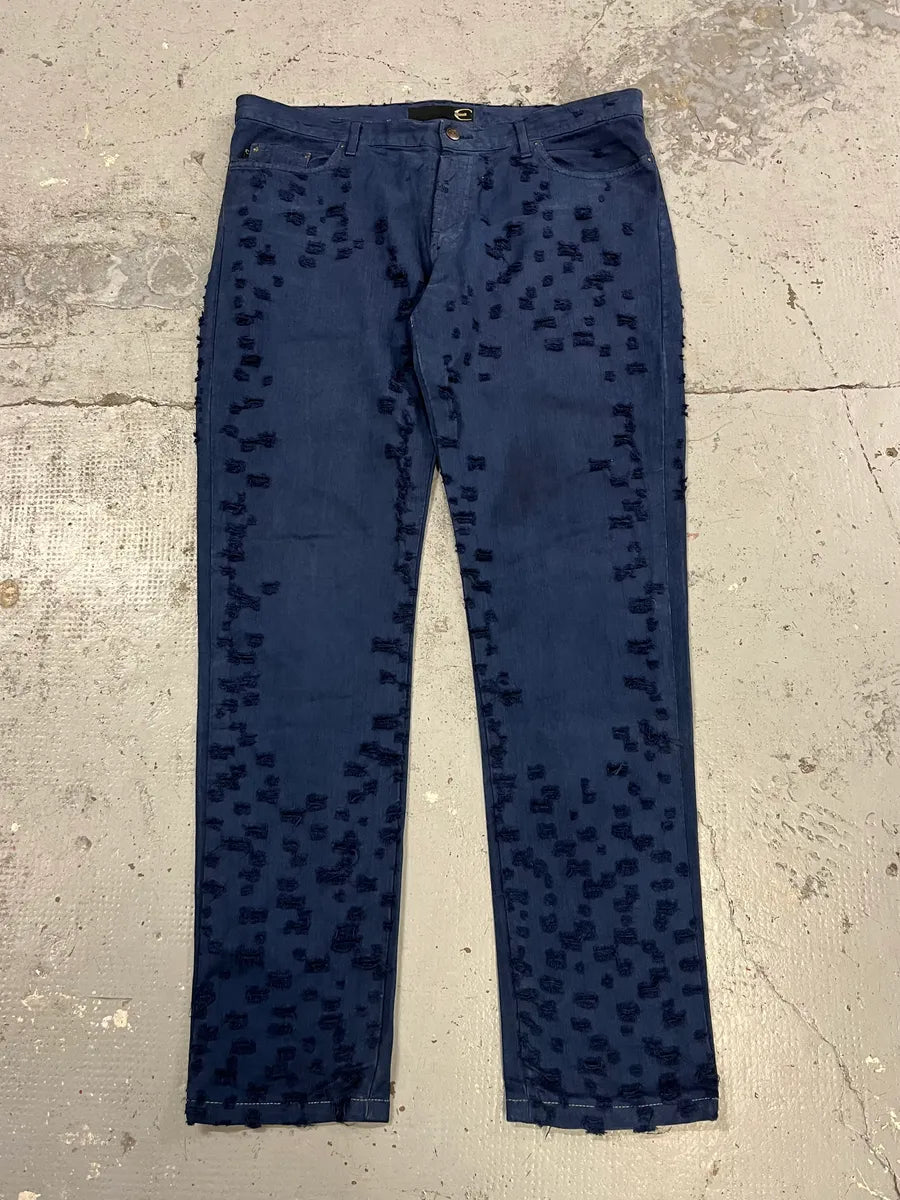 SS2004 Cavalli Scratched Distressed Navy Pants JMeVNnW 4