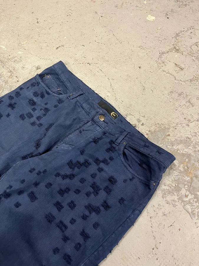 SS2004 Cavalli Scratched Distressed Navy Pants JMeVNnW 5