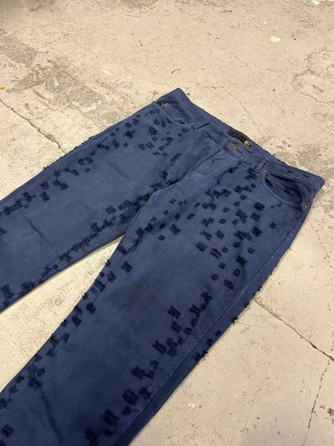 SS2004 Cavalli Scratched Distressed Navy Pants JMeVNnW 6