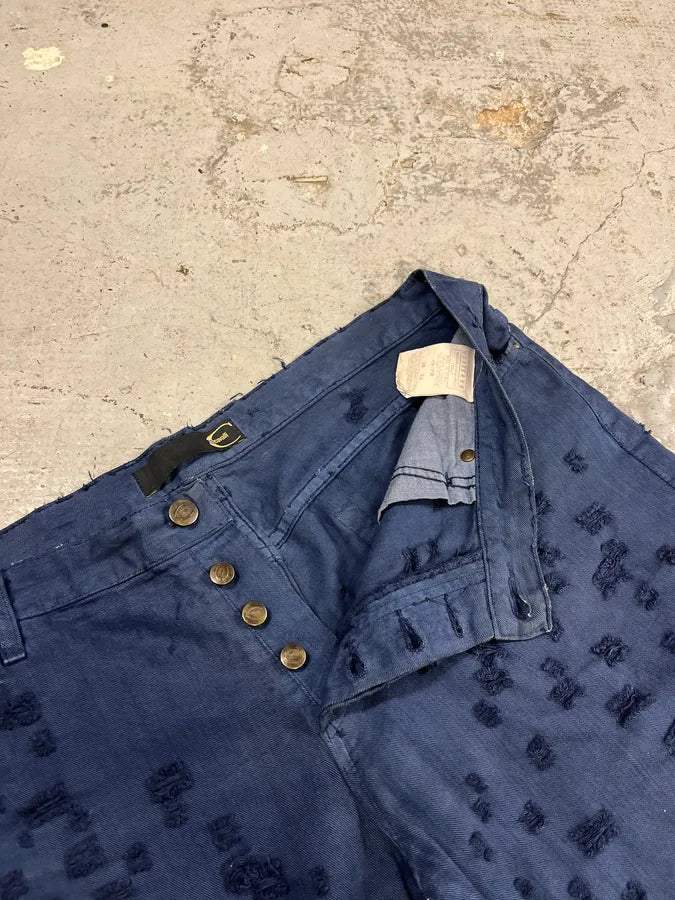 SS2004 Cavalli Scratched Distressed Navy Pants JMeVNnW 9