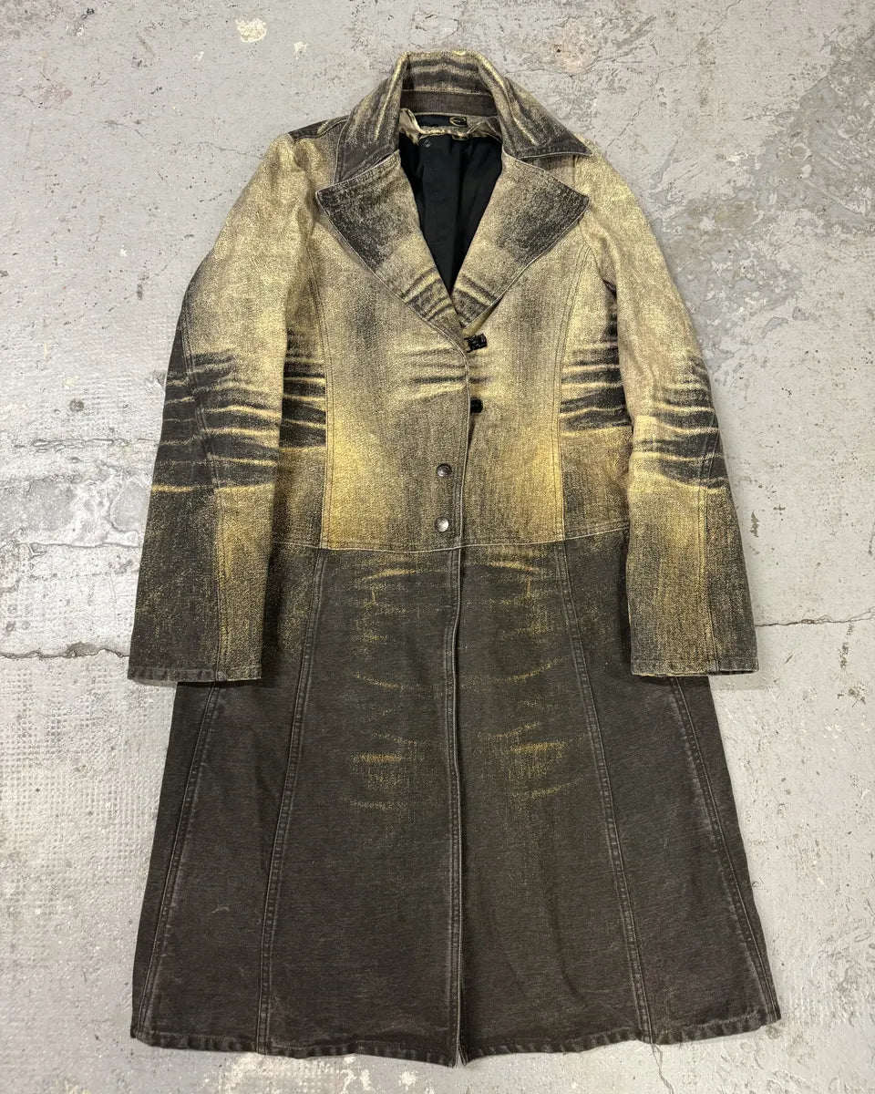 SS2004 Cavalli Sunset Overprint Long Denim Jacket (L) 0