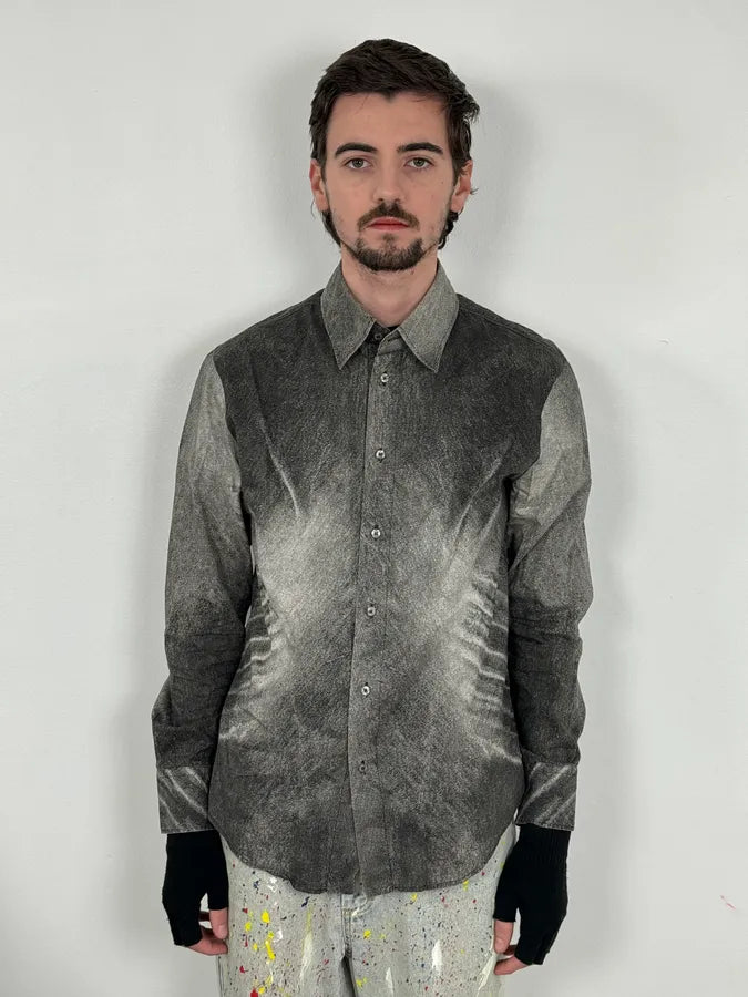 SS2004 Cavalli White & Grey Gradient Overprint Shirt DjJemGW 1