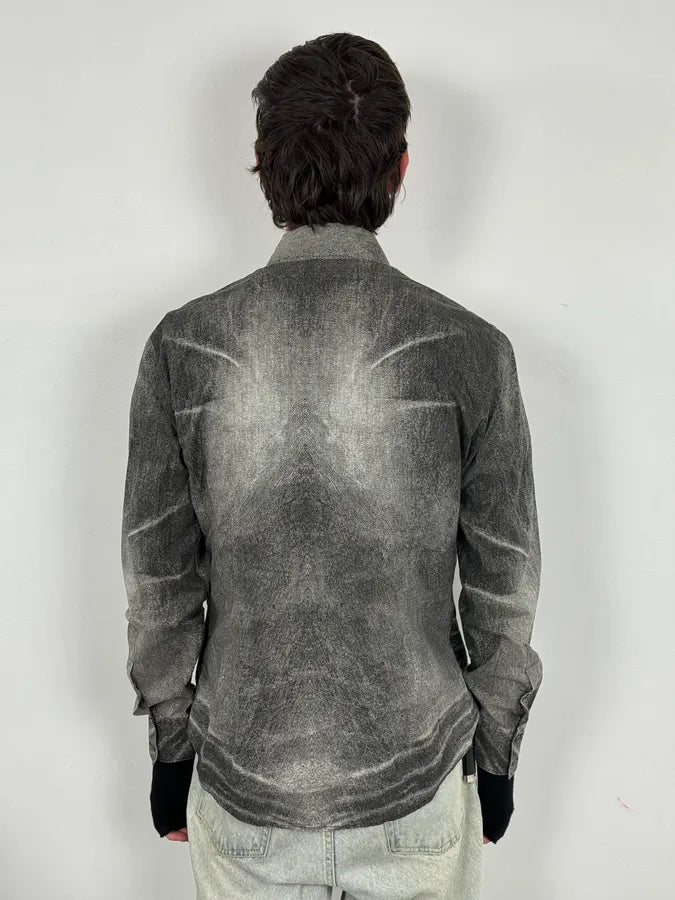 SS2004 Cavalli White & Grey Gradient Overprint Shirt DjJemGW 2