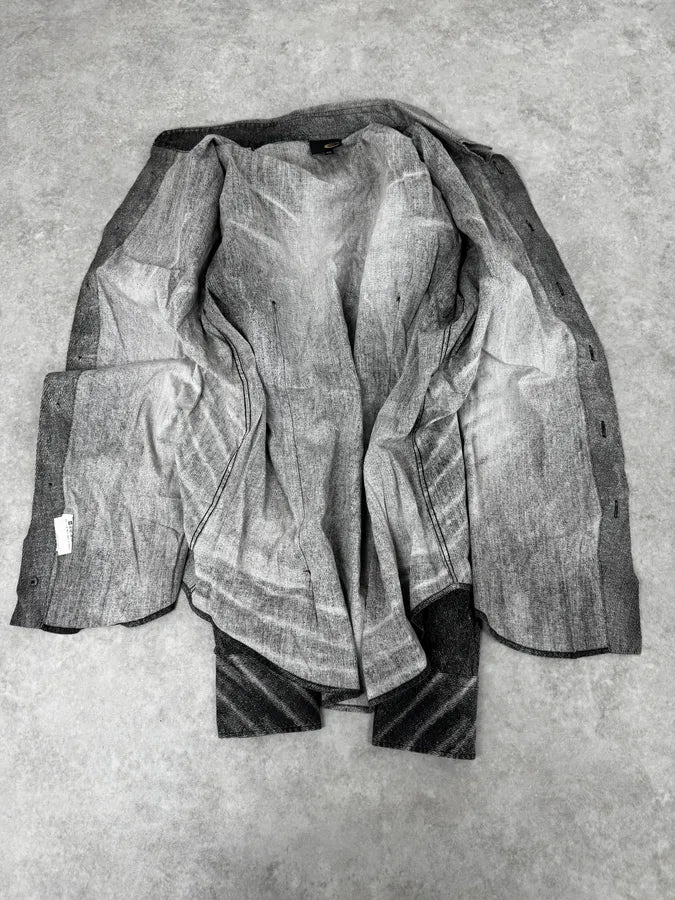 SS2004 Cavalli White & Grey Gradient Overprint Shirt DjJemGW 6