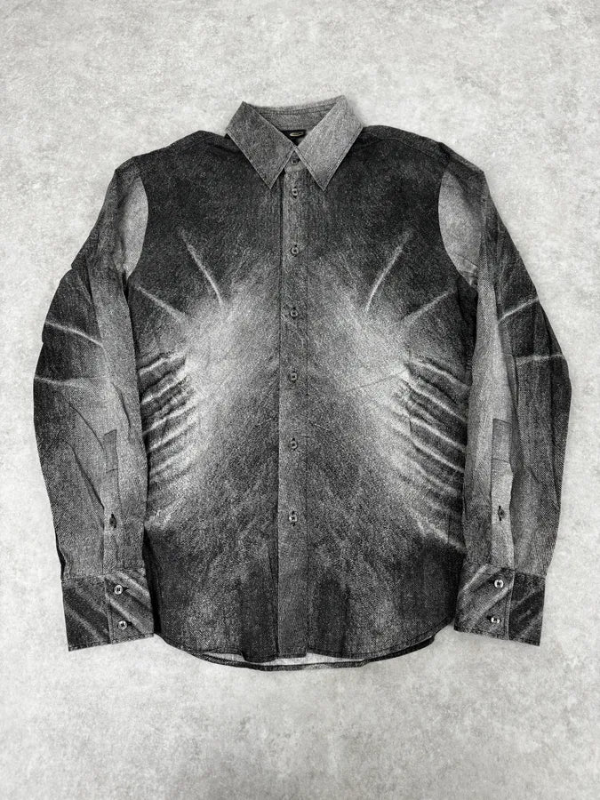 SS2004 Cavalli White & Grey Gradient Overprint Shirt DjJemGW 0