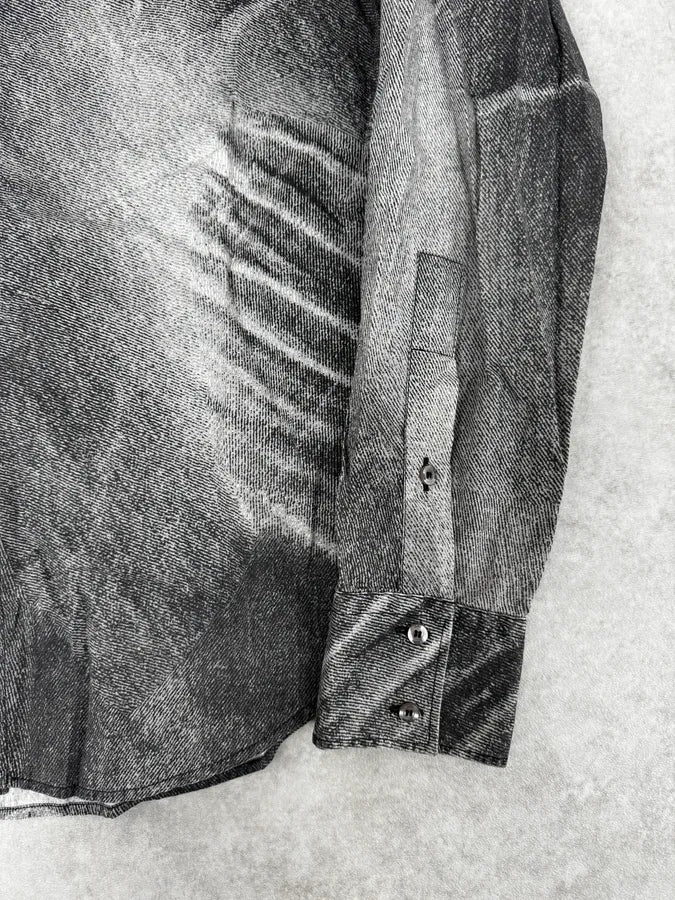 SS2004 Cavalli White & Grey Gradient Overprint Shirt DjJemGW 8