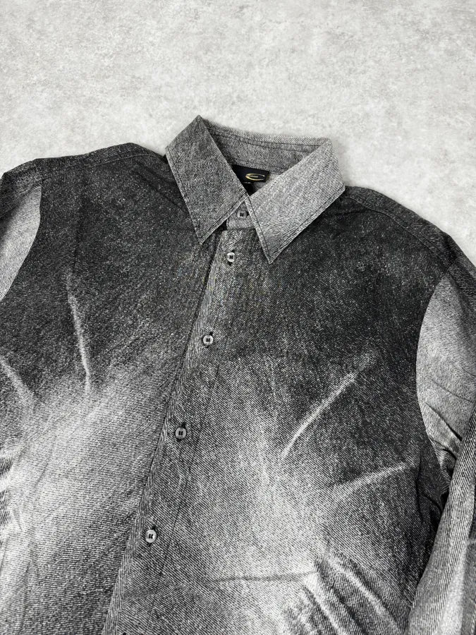 SS2004 Cavalli White & Grey Gradient Overprint Shirt DjJemGW 4