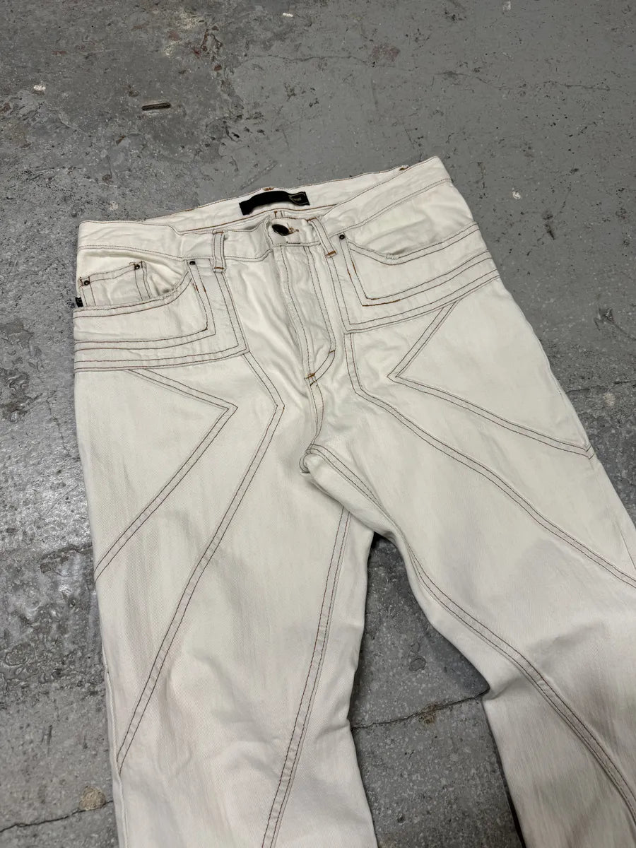 SS2004 Cavalli White Contemporary Geometrical Pants (M) 3