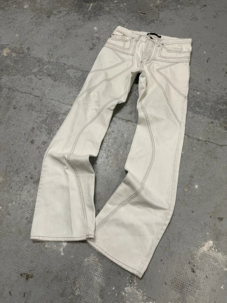 SS2004 Cavalli White Contemporary Geometrical Pants (M) 4