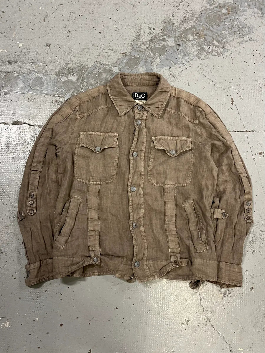 SS2004 Dolce & Gabanna Military Beige Linen Shirt tChCdqd 0