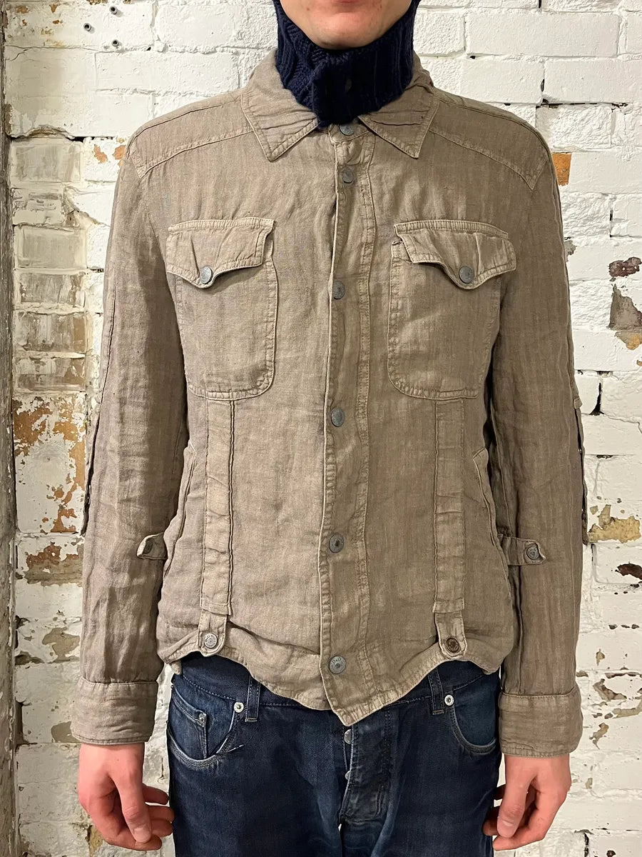SS2004 Dolce & Gabanna Military Beige Linen Shirt tChCdqd 1