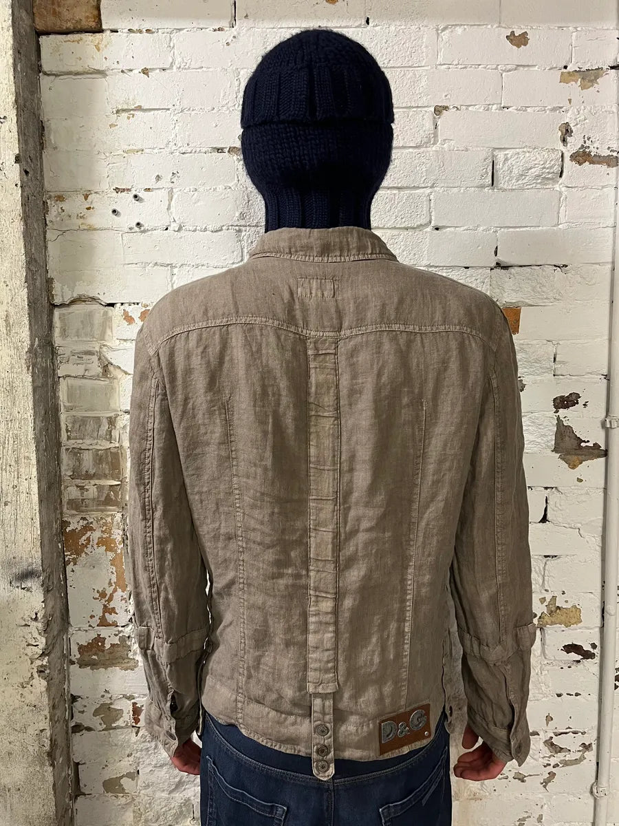 SS2004 Dolce & Gabanna Military Beige Linen Shirt tChCdqd 2