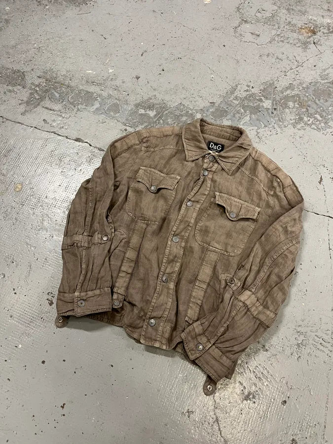 SS2004 Dolce & Gabanna Military Beige Linen Shirt tChCdqd 3