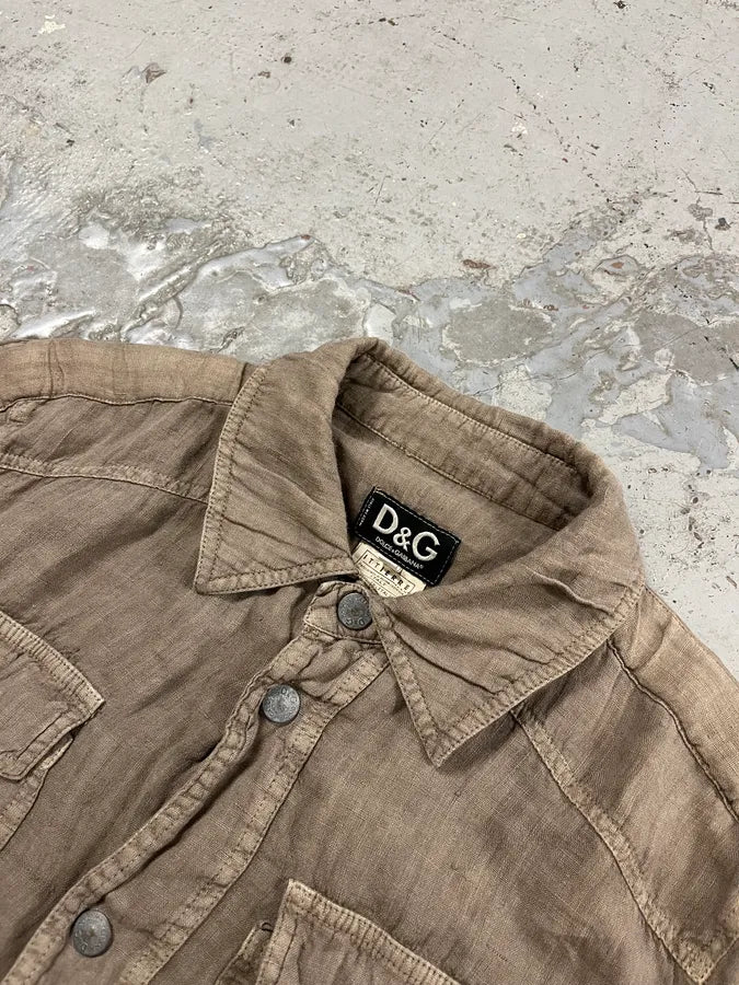 SS2004 Dolce & Gabanna Military Beige Linen Shirt tChCdqd 4