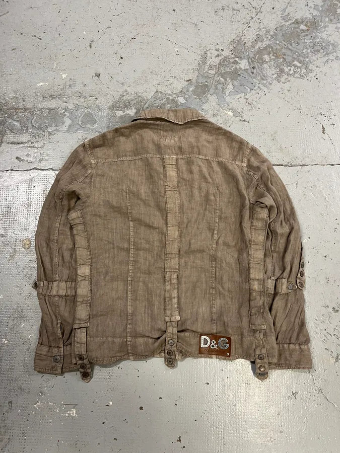 SS2004 Dolce & Gabanna Military Beige Linen Shirt tChCdqd 6