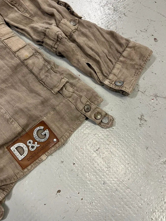 SS2004 Dolce & Gabanna Military Beige Linen Shirt tChCdqd 7