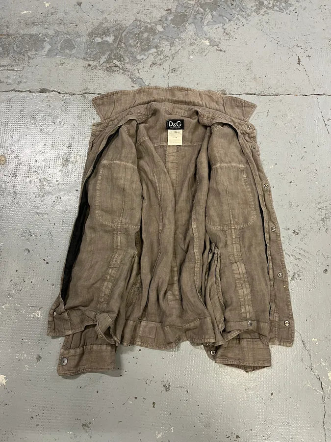 SS2004 Dolce & Gabanna Military Beige Linen Shirt tChCdqd 9