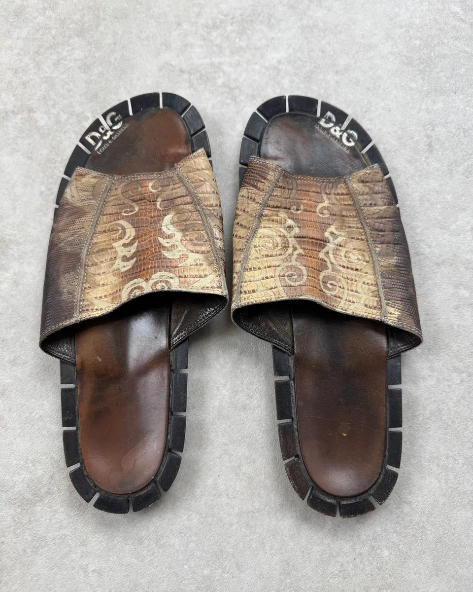SS2004 Dolce & Gabbana Beige & Brown Patterned Leather Sandals ctIQXDA 4
