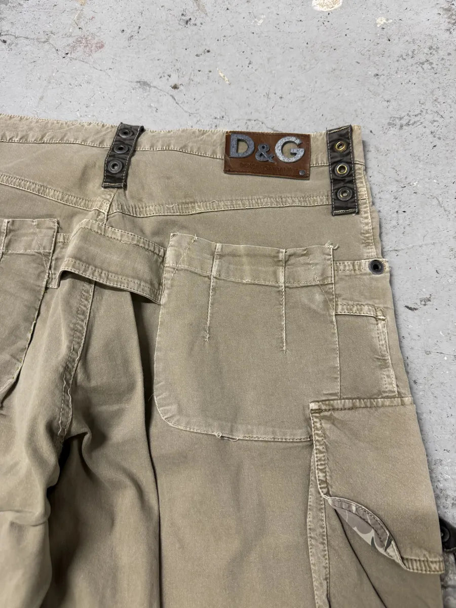 SS2004 Dolce & Gabbana Beige Cargo Parachute Pants aflhbaD 6