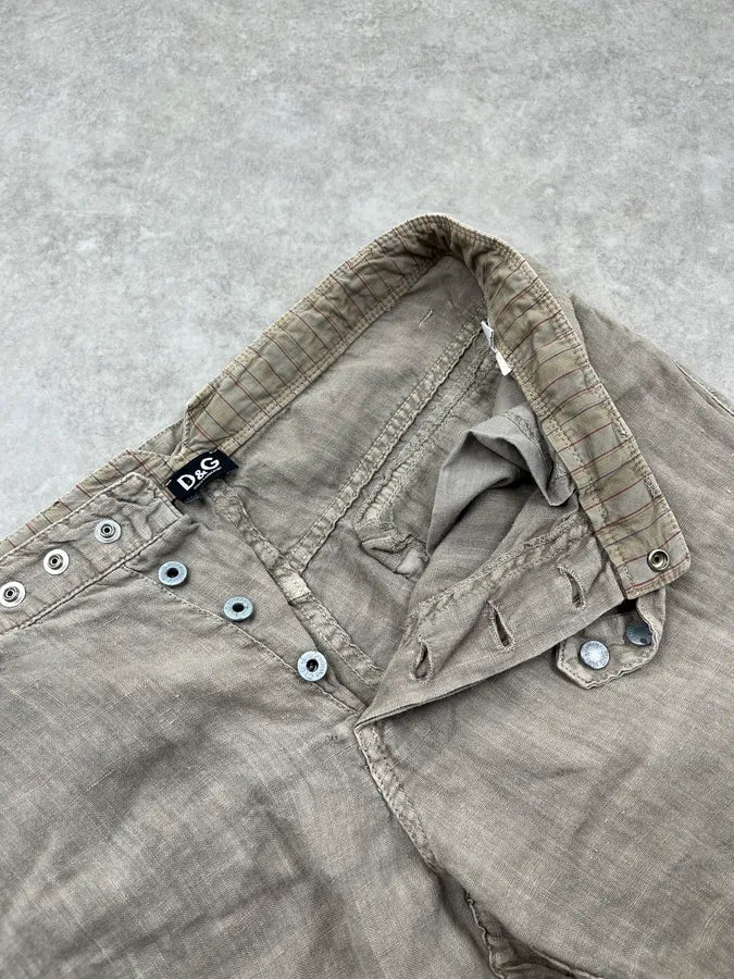 SS2004 Dolce & Gabbana Beige Linen Cargo Shorts YDBYEVh 11
