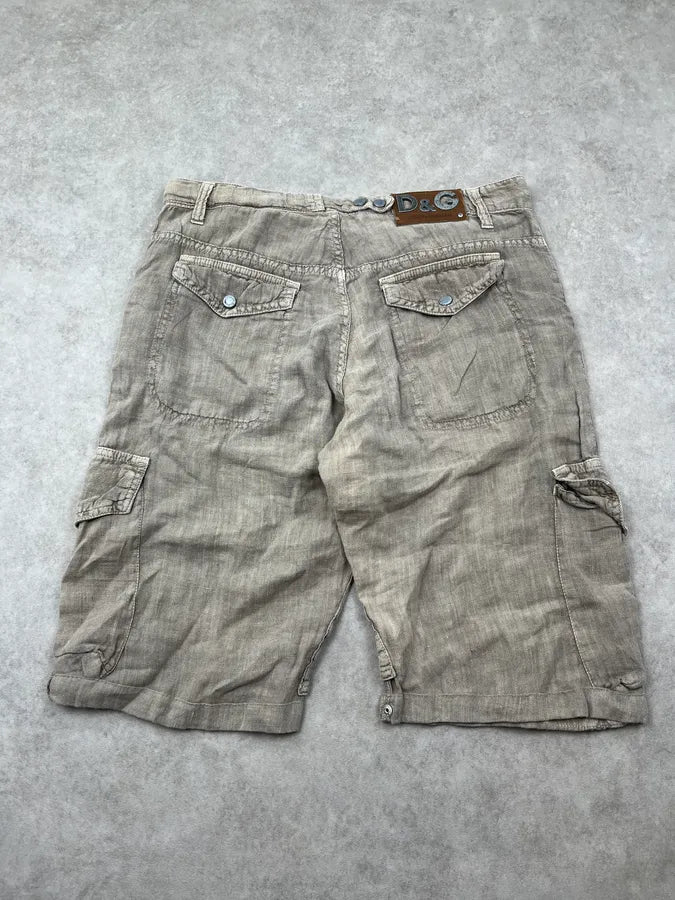 SS2004 Dolce & Gabbana Beige Linen Cargo Shorts YDBYEVh 7