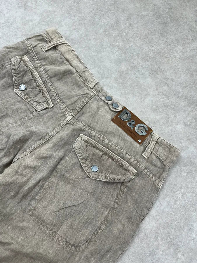 SS2004 Dolce & Gabbana Beige Linen Cargo Shorts YDBYEVh 8