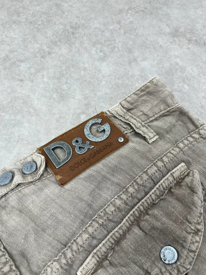 SS2004 Dolce & Gabbana Beige Linen Cargo Shorts YDBYEVh 9
