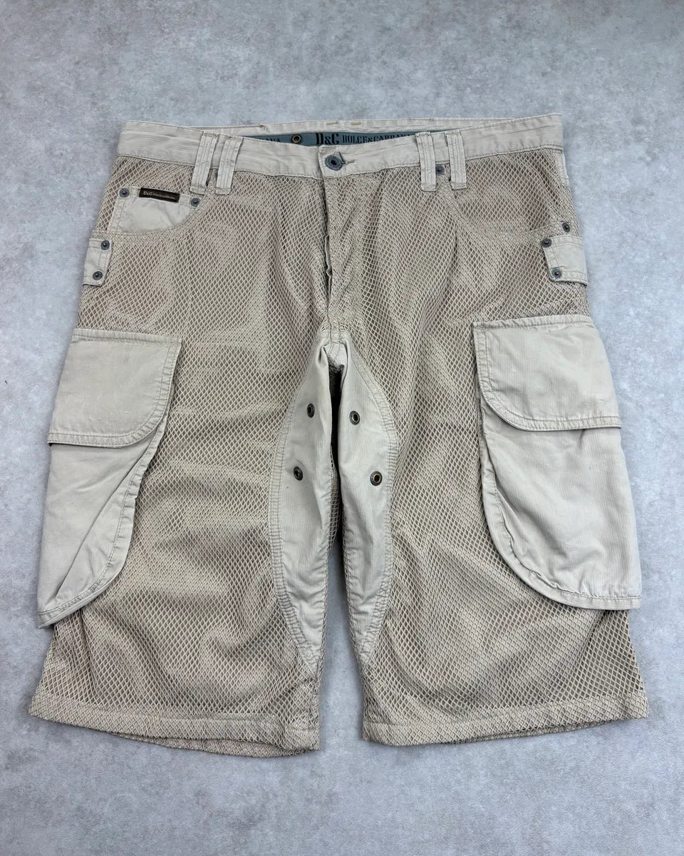 SS2004 Dolce & Gabbana Beige Mesh Cargo Shorts jVASyWX 0
