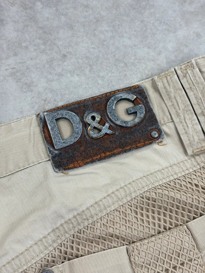 SS2004 Dolce & Gabbana Beige Mesh Cargo Shorts jVASyWX 8