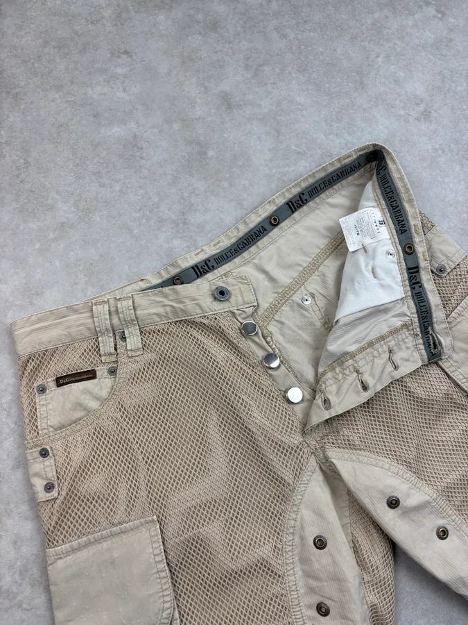 SS2004 Dolce & Gabbana Beige Mesh Cargo Shorts jVASyWX 7