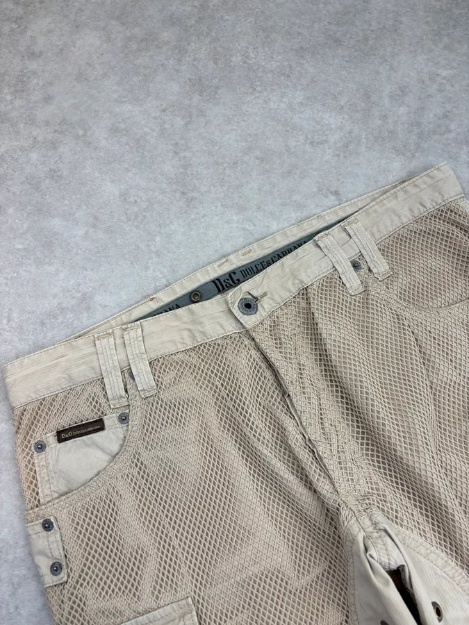 SS2004 Dolce & Gabbana Beige Mesh Cargo Shorts jVASyWX 5