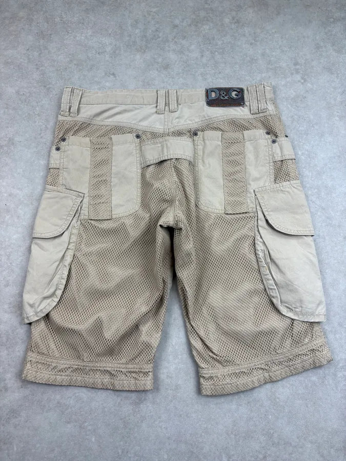SS2004 Dolce & Gabbana Beige Mesh Cargo Shorts jVASyWX 6