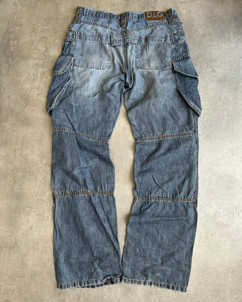 SS2004 Dolce & Gabbana Blue Denim Cargo Relaxed Pants jzasQvv 1