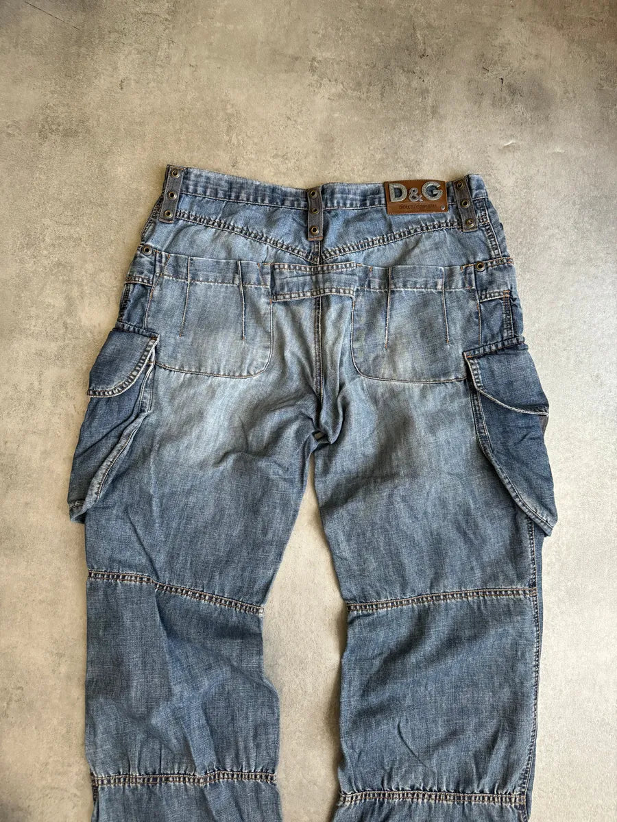 SS2004 Dolce & Gabbana Blue Denim Cargo Relaxed Pants jzasQvv 3