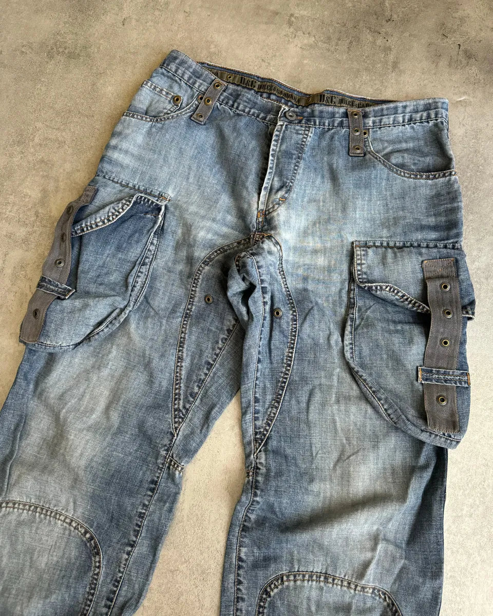 SS2004 Dolce & Gabbana Blue Denim Cargo Relaxed Pants jzasQvv 7